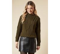 Womens Cable Knit Split Neck Jumper Khaki XL