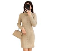 Women's Cable Knit Turtleneck Sweater Dress, Long Sleeve, Ribbed Bodycon Style, Available in Beige, Black, Brown