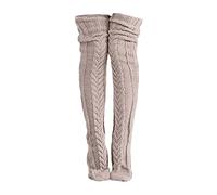 Women's Cable Knitted Boot Socks Extra Long Thigh High Winter Stockings Over Knee Leg Thermal Stockings for Women (Khaki, One Size)