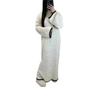 Women's Cable Knitted Ribbed Long Maxi Dress Ladies Warm Winter Stitch Detailing (UK, Numeric, 14, Regular, Regular, Cream)