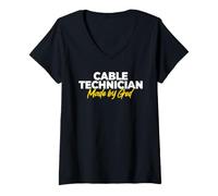 Women's Cable Technician Made By God V-Neck T-Shirt