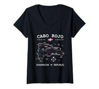 Womens Cabo Rojo Dominican Republic Flag Map GPS Coordinates V-Neck T-Shirt
