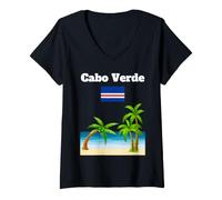 Women's Cabo Verde Travel Souvenir Beach Lover Cabo Verde Flag V-Neck T-Shirt