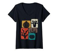 Womens Cactus Vintage Collage Succulent Lover Gardener V-Neck T-Shirt