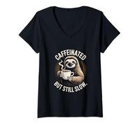 Womens Caffeinated But Still Slow Sloth V-Neck T-Shirt