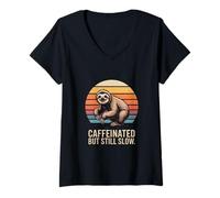Womens Caffeinated But Still Slow Sloth V-Neck T-Shirt
