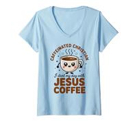 Women's Caffeinated Christian I Start My Day with Jesus and Coffee V-Neck T-Shirt