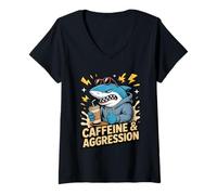 Women's Caffeine and Aggression Shark V-Neck T-Shirt
