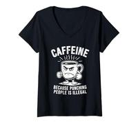 Womens Caffeine Because Punching People is Illegal Coffee Lover V-Neck T-Shirt