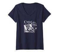 Womens Caffeine-fueled, Cute but Feral Raccoon, Adorable by Default V-Neck T-Shirt
