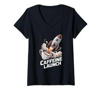 Womens Caffeine Launch Coffee Rocket Espresso Energy V-Neck T-Shirt