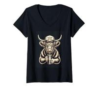 Women's Caffeine Queen Highland Cow Coffee Lover V-Neck T-Shirt