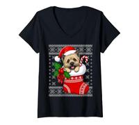 Women's Cairn Terrier Dog Christmas Stocking Cute Festive Ugly Xmas V-Neck T-Shirt