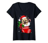 Women's Cairn Terrier Dog Christmas Stocking Cute Festive Xmas V-Neck T-Shirt