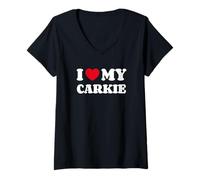 Womens Cairn Terrier Yorkie Yorkshire Terrier Mix I Love My Carkie V-Neck T-Shirt