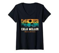 Women's Cala Millor Mallorca East Coast Beach Sunset Design V-Neck T-Shirt