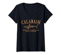 Womens Calabash North Carolina Shark Retro Arched Orange Letters V-Neck T-Shirt