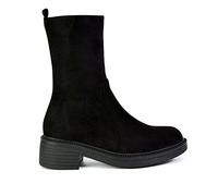 Womens Calf High Boots Ladies Winter Biker Low Heel Casual Riding Western Booties Size 3-8 Black Faux Suede