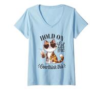 Women's Calico Cat Hold On Overthink This Coffee Lover V-Neck T-Shirt