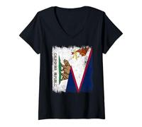 Women's California American Samoa Half Flag V-Neck T-Shirt
