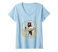 Women's California Bear Tshirt Surf Retro Beach Ocean Surfing Cali V-Neck T-Shirt