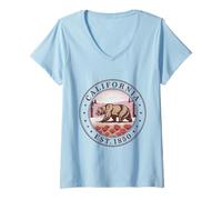 Womens California Boho State 1850 Shirt Bear Poppy Forest Trail V-Neck T-Shirt