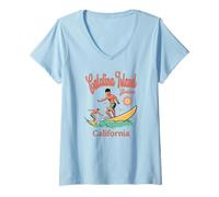 Womens California Catalina Island Avalon CA Surfer Surfing Beach V-Neck T-Shirt