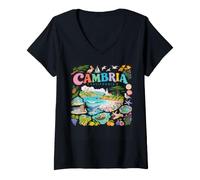 Women's California Coastal Landmarks Nature Collage Design V-Neck T-Shirt