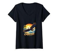 Women's California Eagle Coastal Sunset State V-Neck T-Shirt