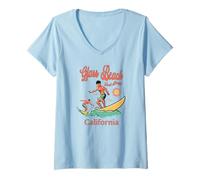 Womens California Glass Beach Fort Bragg CA Surfer Surfing Fishing V-Neck T-Shirt