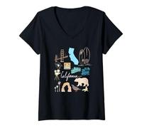 Womens California Icons Golden State Travel Souvenir Design V-Neck T-Shirt