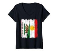 Womens California Kurdistan Half Flag Californian Kurdish Jersey V-Neck T-Shirt