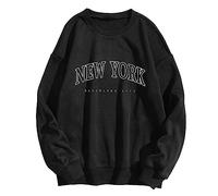 Women's California Long Sleeve Sweatshirts Lightweight Aesthetic New York Clothes Los Angeles Letter Print 2025 Crewneck Graphic Hoodies Tops Outfits Fashion Letter Printed Black