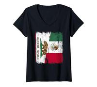 Womens California Mexico Half Flag Californian Mexican Heritage V-Neck T-Shirt