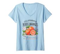 Women's California Navel Oranges Vintage Fruit Distressed Retro V-Neck T-Shirt