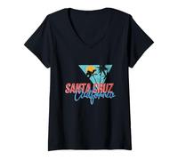 Womens California Palm Tree Santa Cruz Beach Summer Vacation Retro V-Neck T-Shirt