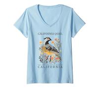 Women's California Quail State Bird Wildlife Art V-Neck T-Shirt
