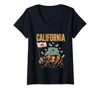 Women's California Republic Bear - Vintage Hustle & Pride V-Neck T-Shirt