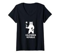 Women's California Republic Flag Tech Entrepreneur Innovator Bear V-Neck T-Shirt