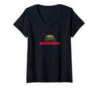 Womens California Republic State Flag V-Neck T-Shirt