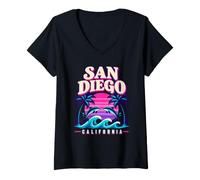 Women's California Retro San Diego Beach Dolphins Summer Vacation V-Neck T-Shirt