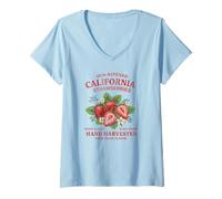 Womens California Strawberries Farm Fresh State Fruit Distressed V-Neck T-Shirt