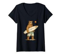 Women's California Surf Bear V-Neck T-Shirt