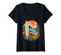 Women's California Surf Pacific Coast Golden Poppy Sunset V-Neck T-Shirt