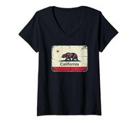 Womens California The Golden State Bear Flag San Francisco V-Neck T-Shirt