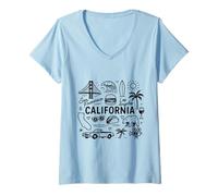 Womens California USA State Symbols Vintage Souvenir Cute Doodle V-Neck T-Shirt