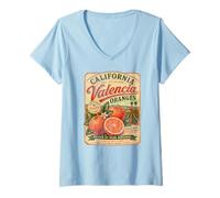 Women's California Valencia Oranges Vintage Fruit Distressed Retro V-Neck T-Shirt
