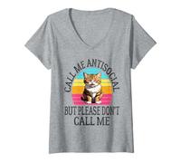 Womens Call Me Antisocial But Please Don't Call Me Funny Introvert V-Neck T-Shirt