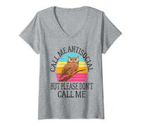 Womens Call Me Antisocial But Please Don't Call Me Funny Introvert V-Neck T-Shirt