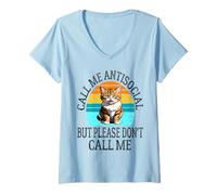 Womens Call Me Antisocial But Please Don't Call Me Funny Introvert V-Neck T-Shirt